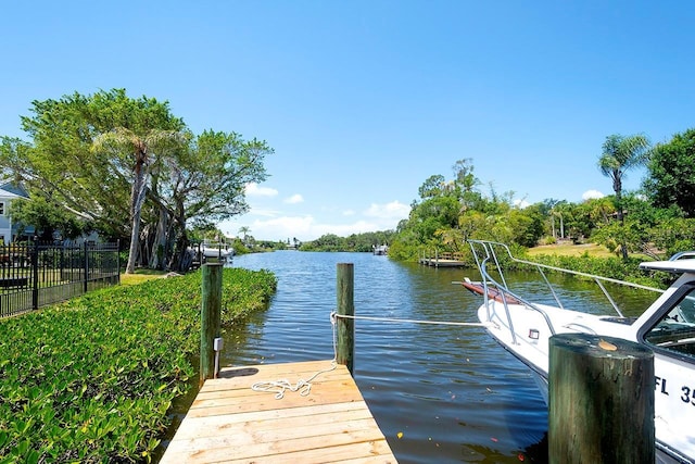 view of dock featuring a water view