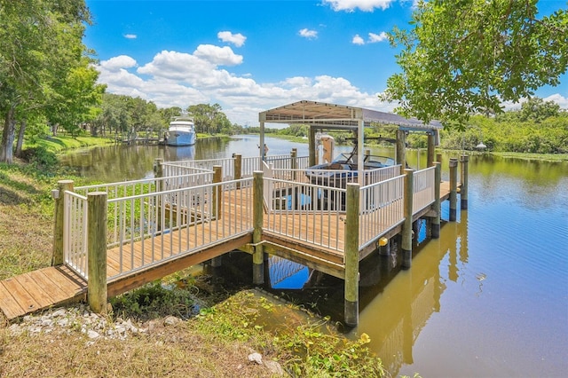 dock area with a water view