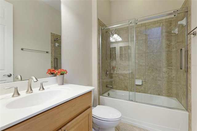 full bathroom with combined bath / shower with glass door, vanity, and toilet