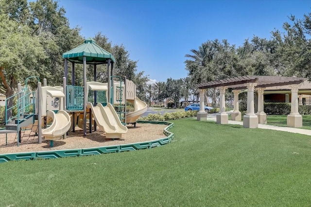 view of playground featuring a yard