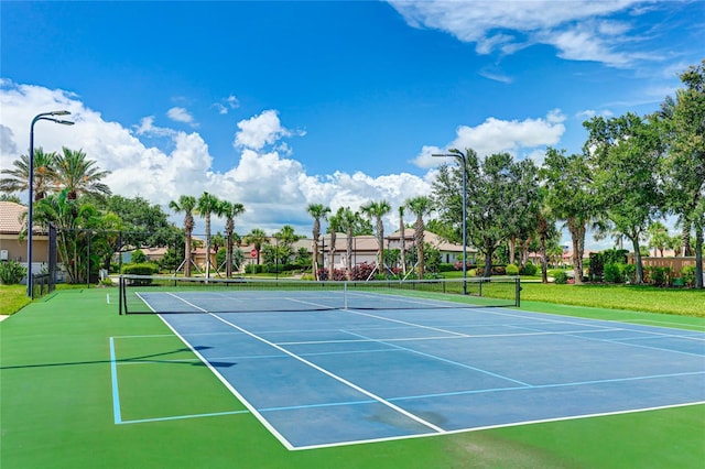 view of tennis court with basketball court