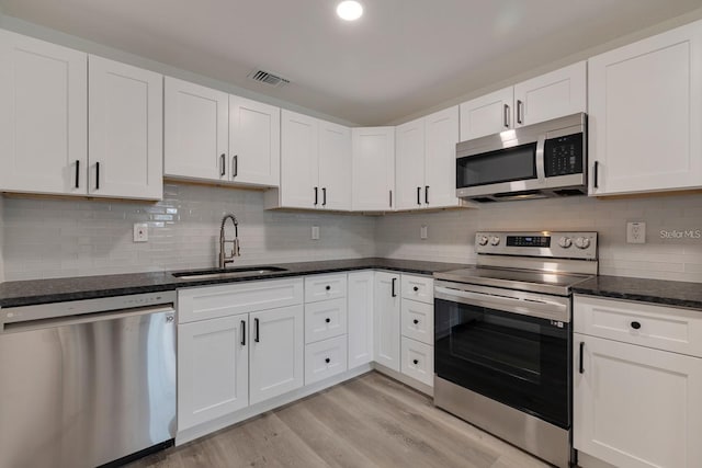 kitchen featuring appliances with stainless steel finishes, sink, and white cabinets