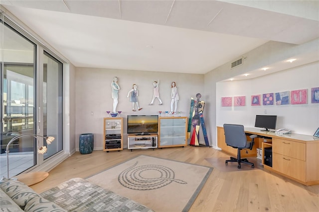 office area featuring light hardwood / wood-style floors