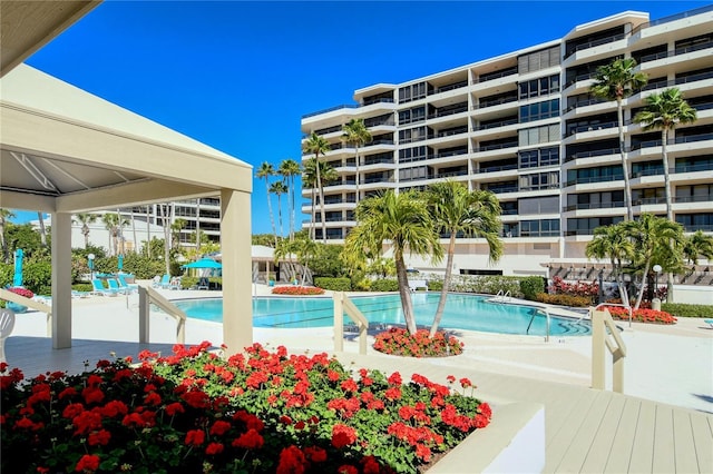 view of swimming pool featuring a patio