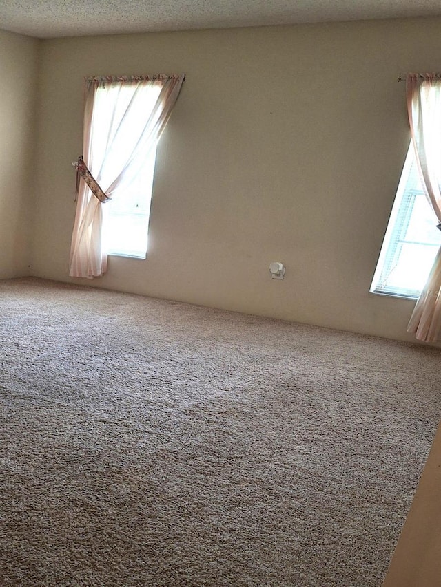 carpeted spare room with a textured ceiling