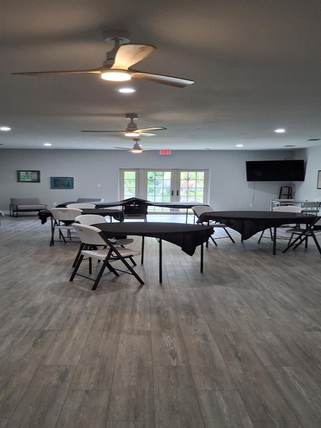 playroom with hardwood / wood-style floors