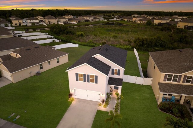 view of aerial view at dusk