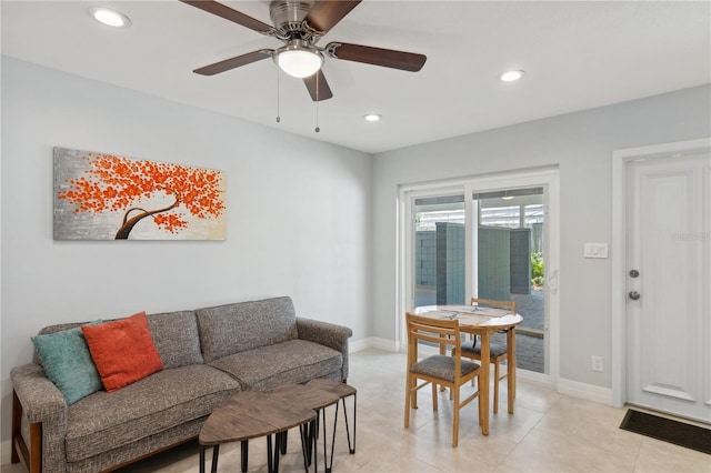 living room featuring ceiling fan