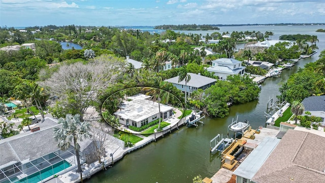 aerial view with a water view