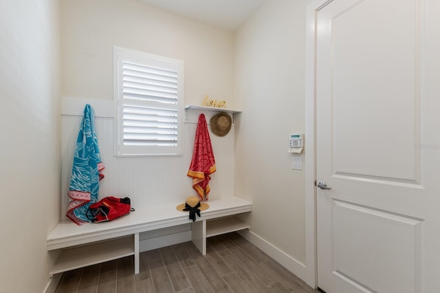 mudroom with hardwood / wood-style flooring