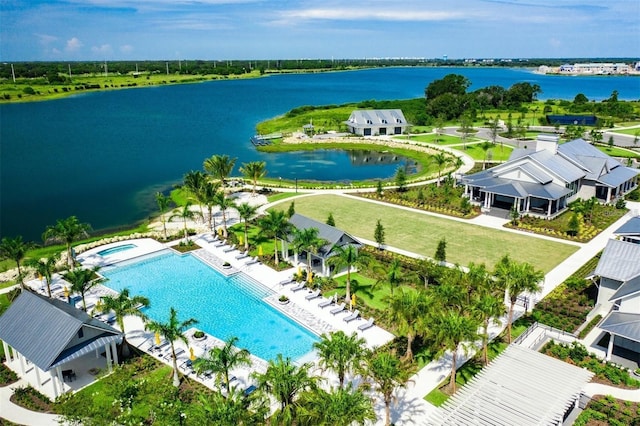 aerial view with a water view