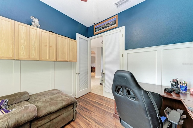 home office featuring dark hardwood / wood-style floors