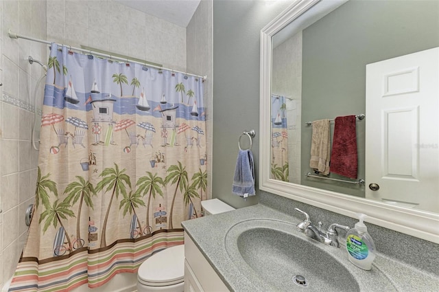 full bathroom featuring vanity, toilet, and shower / tub combo with curtain