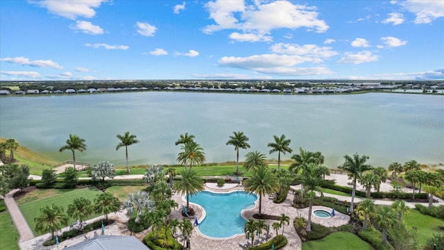 aerial view featuring a water view