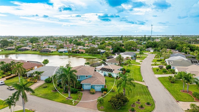 aerial view featuring a water view