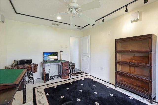 8607 51st Ave W, Bradenton, FL 34210 - rec room with ceiling fan, track lighting, and baseboards