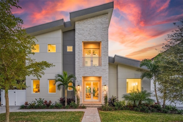 contemporary house with french doors