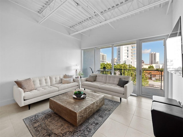 living room with light tile patterned floors