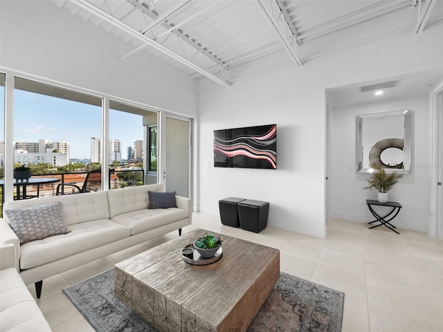 view of tiled living room