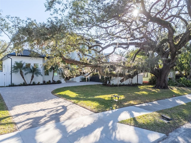 view of property hidden behind natural elements with a front yard