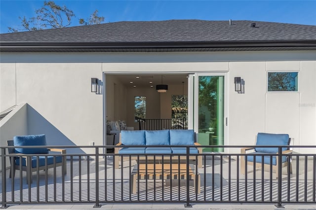 back of property with an outdoor hangout area