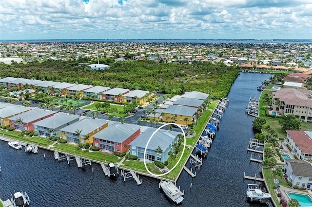 aerial view with a water view