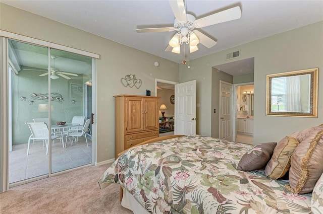 carpeted bedroom with a closet and ceiling fan