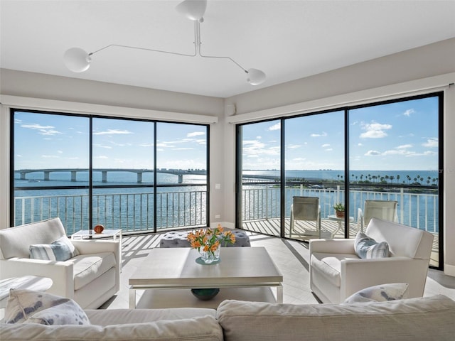 living room with a water view