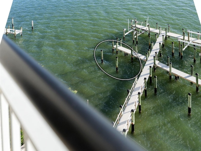 view of dock with a water view