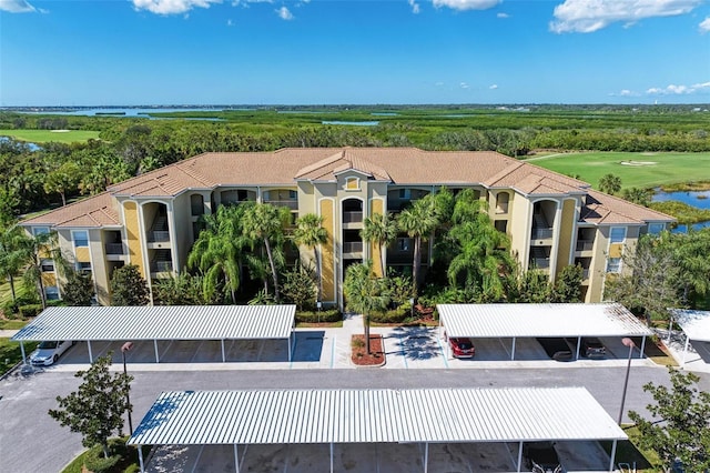 aerial view with a water view