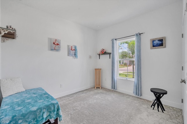 bedroom featuring light carpet