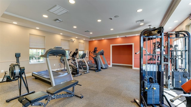 exercise room with crown molding