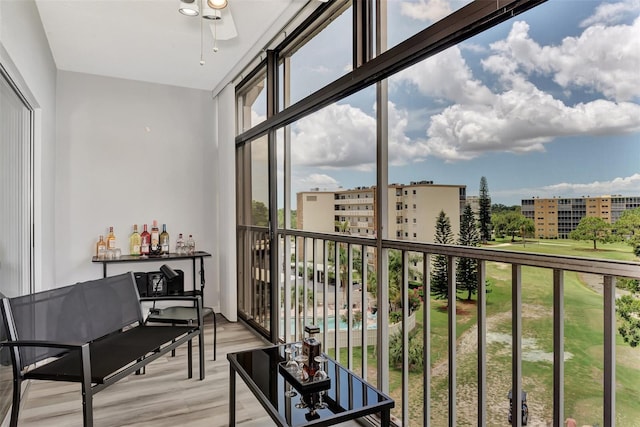 balcony with ceiling fan