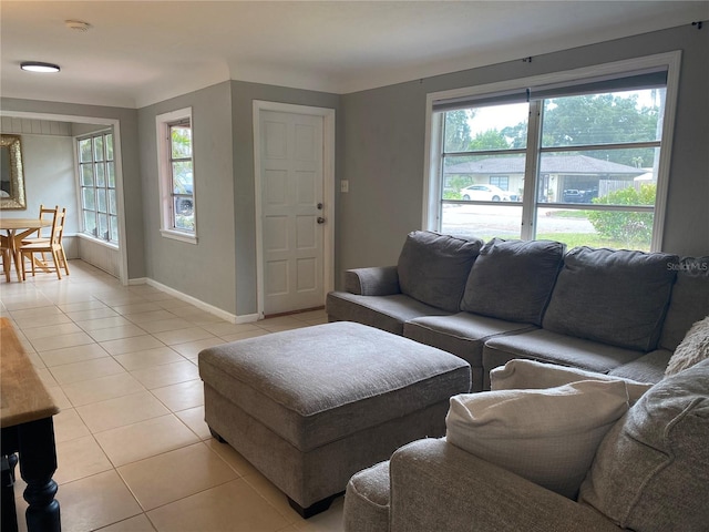 living room featuring light tile patterned floors