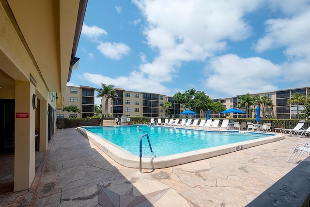 view of swimming pool featuring a patio