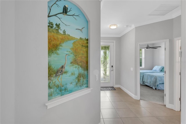 corridor featuring light tile patterned floors