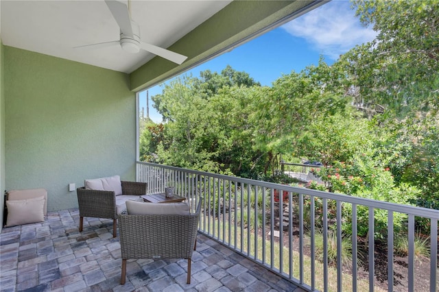 balcony with ceiling fan