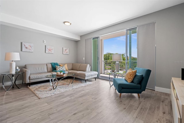 living room featuring baseboards and light wood-style flooring