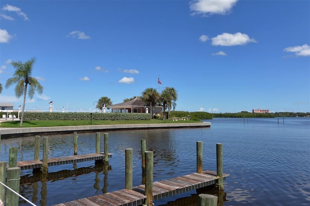 view of dock with a water view