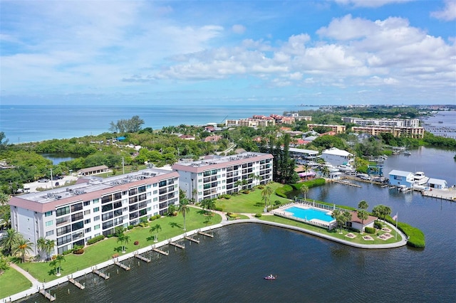 aerial view with a water view