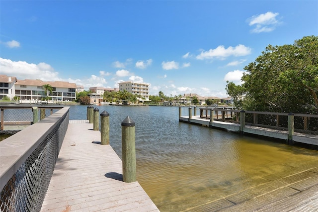 dock area with a water view