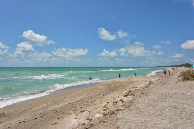 view of water feature featuring a beach view