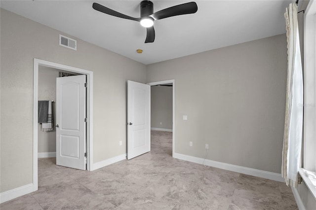 unfurnished bedroom with ceiling fan