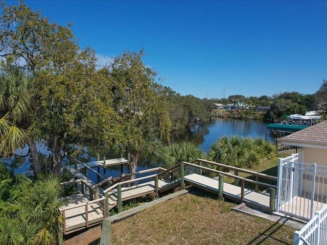 view of dock with a water view