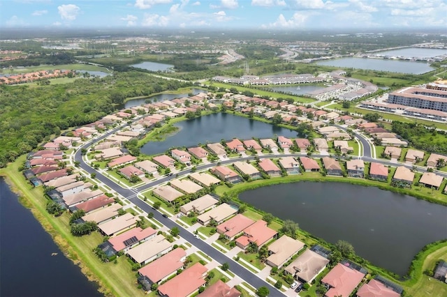 aerial view with a water view