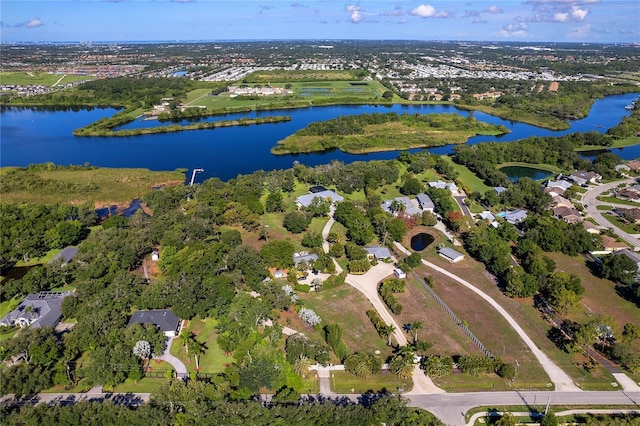 aerial view with a water view