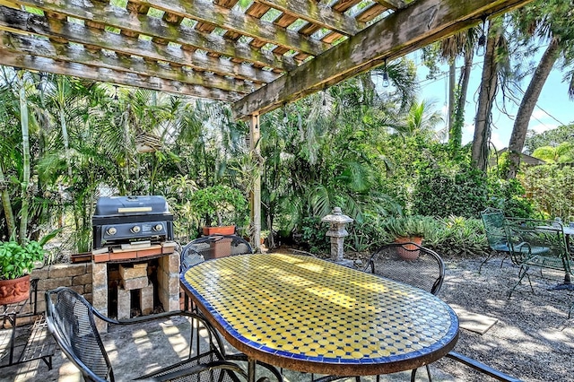 view of patio featuring a pergola and a grill