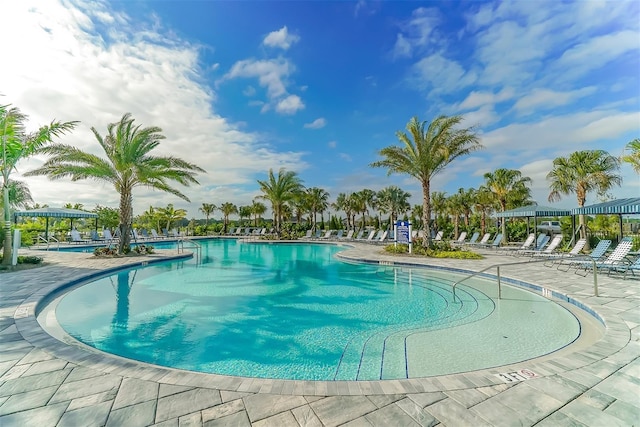 view of pool featuring a patio