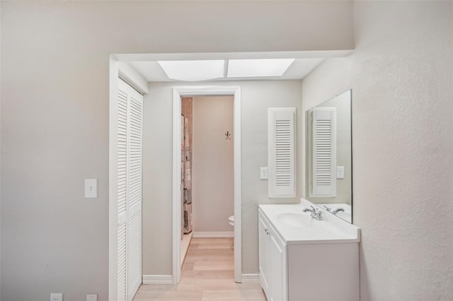 bathroom featuring vanity, toilet, and wood-type flooring