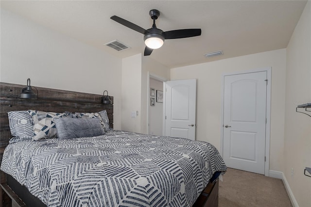 bedroom featuring ceiling fan and carpet flooring